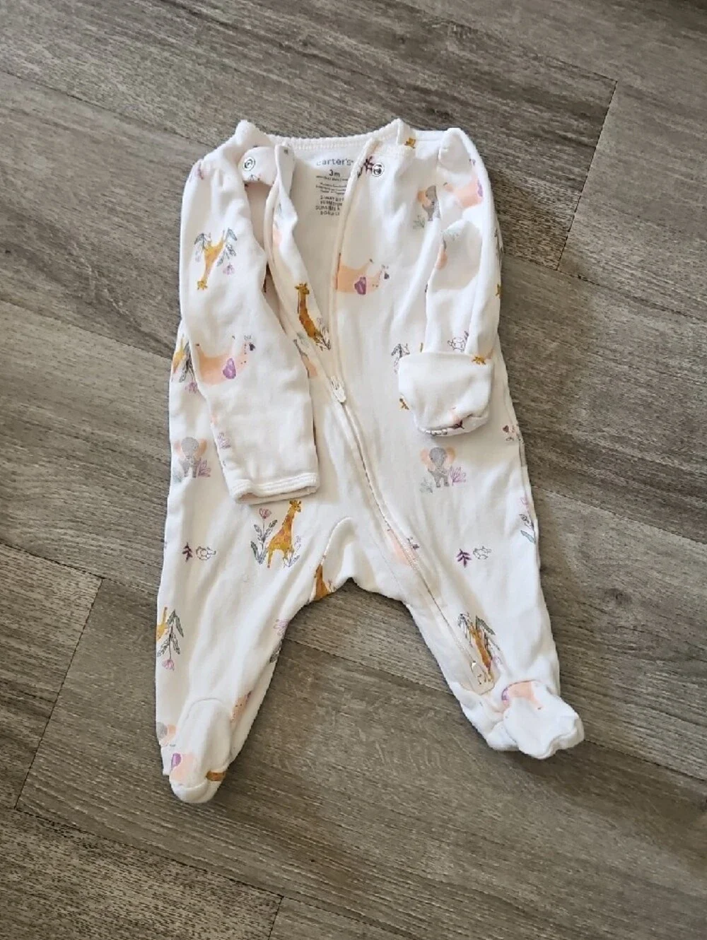 Carter's‎ Floral & Animal Print Footed One-Piece Set - Mustard, Pink & White- 3M